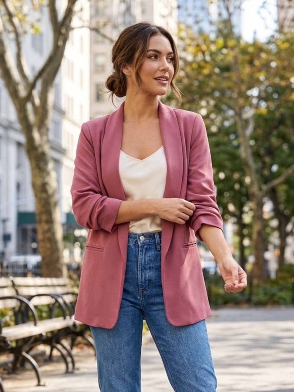 Fashion Nova Dusty Rose Open-Front Blazer - Size L
